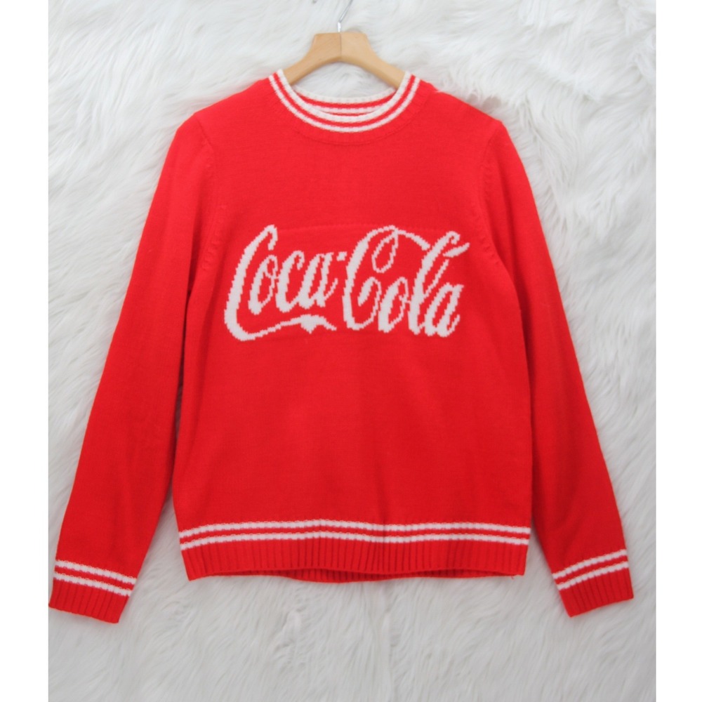 Coca-Cola Women's Unisex Sweater Sz Large Red/White Lightweight Classic Crewneck